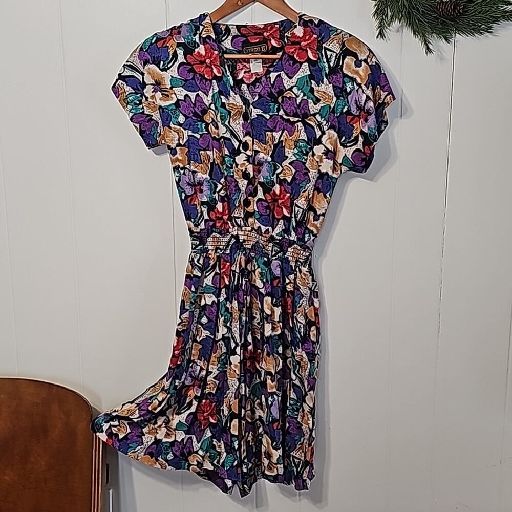 Vintage Virgo II Jumper Skort Jumpsuit Womens 8 Purple Floral 90s Y2K EUC